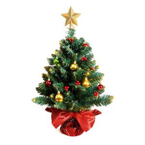 lot 5 image: 24 Inch Tabletop Christmas Tree, Artificial Mini Xmas Pine Tree with LED String Lights and Ornaments,Christmas Decoration Tree Decor-Red - Retail $16