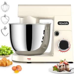 lot 8 image: HOWORK Stand Mixer,10p Speeds With 5.5QT Stainless Steel Bowl,Dough Hook, Wire Whip & Beater,for Most Home Cooks,Cream White - Retail $76