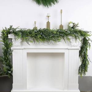 lot 15 image: 9FT Eucalyptus Cedar Pine Cypress Garland for Mantle Stairs Wall Table Indoor Outdoor Christmas Decor Xmas Decorations - Retail $30