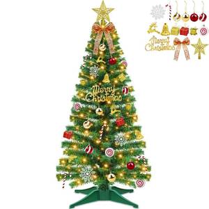lot 17 image:  71 Ornaments  4 Ft Mini Artificial Christmas Tree with 100 Warm White Light 3D Star Merry Christmas Sign Ball Bow Deer Snowflake Gift Box Timer Battery Operated Xmas Tree for Indoor Home Decoration - Retail $38