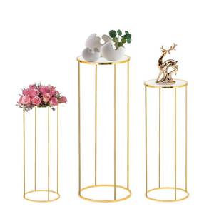 lot 18 image: 3PCS Cylinder Pedestal Stands for Parties, Gold Metal Plant Round Cylinder Stands for Party Flowers, Display Columns Pedestal Stand Cylinder Tables for Vases Birthday Party Backdrop Decorations - Retail $70