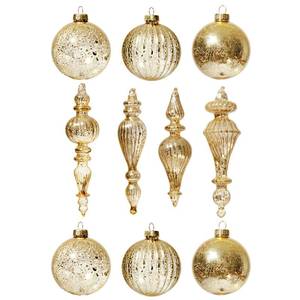 lot 29 image: Missing one DN DECONATION Mercury Glass Christmas Ornaments, Vintage Teardrop & Ball Ornament, Decorative Hanging Finials Decor for Xmas Tree, Winter Wedding, Party, Holiday Home (10-Pieces, Champagne Gold) - Retail $37