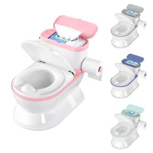 lot 35 image: CheerTry 2-in-1 Toddler Potty Training Toilet - Larger Potty Chair & Detachable Training Seat for Boys & Girls Ages 1-3 with Flushing Sound, Wipes Storage, Toilet Paper Holder - Pink - Retail $40