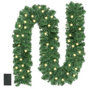 lot 36 image: CCINEE 9FT Prelit Artificial Christmas Garland, Green Xmas Garland Battery Operated with 50 Warm LED Lights Lighted Christmas Pine Garland for Mantle Fireplace Stairs Indoor Outdoor Decoration - Retail $19