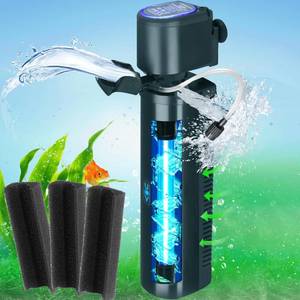 lot 39 image: coospider-repta 200GPH Aquarium Filter, U-V for Aquarium for 20-75 Gal Tank, Submersible Pump Filter for Green Water and Algae Clean, Ultra-Silent Green Killing Machine with Fish Tank Deodorization - Retail $40