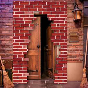 lot 44 image: Preboun 78.7 x 47.2 Wizards Door Banner Signs Magical Wizard Door Banner Sign Red Brick Wall Backdrop Decorations Hanging Porch Backdrop for Birthday Holiday Party Home Supplies(Classic) - Retail $17