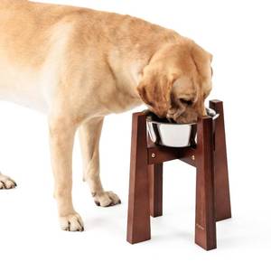 lot 45 image: Podinor Elevated Dog Bowl Stand for Large Dogs, Sturdy Bamboo Raised Dog Food and Water Feeding Station - Adjustable Sideways (6 Cup Bowl Included)