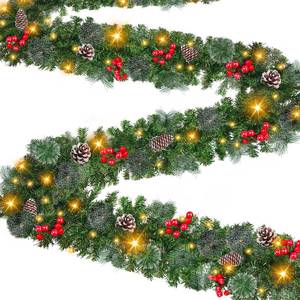 lot 46 image: 9 Foot by 10 Inch Christmas Garland - 50 LED Lights, Battery Operated Lighted Garland Wreath with Pine Cones Red Berries Lush Branches, Prelit Garland Xmas Decoration Indoor Outdoor Home Holiday - Retail $24