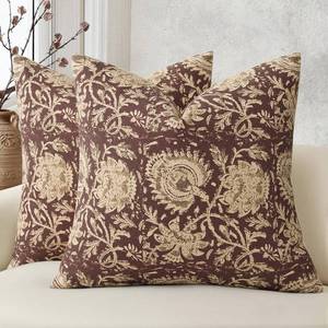 lot 49 image: DKwizme Vintage Floral Print Throw Pillow Covers 20x20 Set of 2 Neutral Modern Farmhouse Accent Decorative Cushion Covers Boho Home Decor for Couch Sofa Chair Bed Living Room, Oxblood - Retail $22