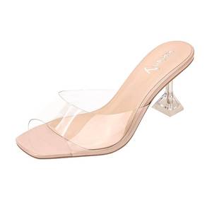 lot 50 image: PRE OWNES vivianly Womens Clear Heels Sandals Transparent Stiletto Heel Slippers Backless Peep Toe Slip on Heeled Mules size 8 - Retail $40