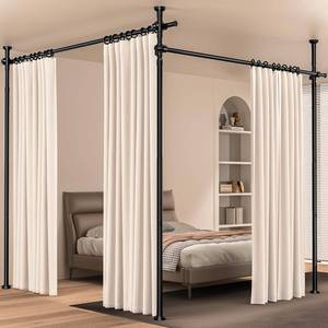 lot 51 image: Room Divider, Tension Curtain Rod No Drilling,4-10ft(H) 28-140inch(W) Wall Divider for Room Separation, Heavy Duty Room Partition Separator, Adjustable Folding Privacy Screens,Black - Retail $33