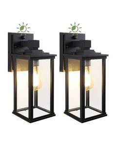 lot 52 image: LITFIT 2-Pack Dusk to Dawn Outdoor Light Fixtures, Hardwired Outdoor Sconces Wall Mount with Photocell Sensor, 13.5 Outside Lights for House, Garage, Porch, Matte Black, Bulbs Not Included - Retail $60