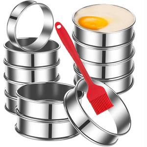 lot 54 image: DATANYA 12Packs English Muffin Ring 3.15 Inch Crumpet Rings Stainless Steel Double Rolled Tart Rings, Round Metal Cooking Pastry Ring Molds for baking - Retail $14