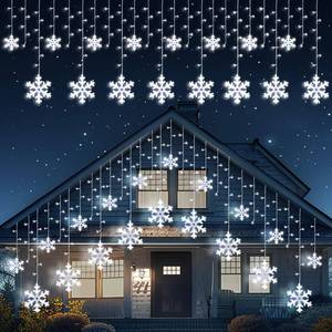 lot 58 image: Brightown Snowflake Lights,2 Sets Total 40Ft 456 Pure White LEDs, Connectable Icicle Curtain String Lights for Outdoor Indoor House Eaves, Windows, Porch, Tree - Retail $80