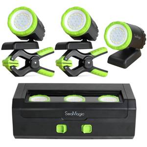 lot 62 image: SEAMAGIC 3-Pack Rechargeable LED Work Lights with Portable Case, 360-Degree Adjustable Spotlights with Magnetic Base, Clamp Lights for BBQ, Workshop, Construction Site, Car Repairing and Home Using - Retail $50