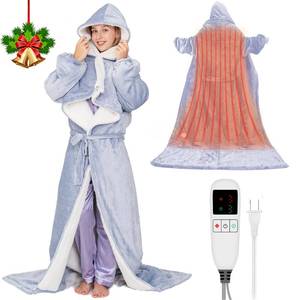 lot 67 image: opclzs Electric Heated Blankets Hoodie for Women with Removable FootPocket,Wearable Heated Blanket Throw with Sleeves Heated Robe Flannel&Sherpa Heating Wrap Poncho Shawl with 9 Temp 50x80 - Retail $82