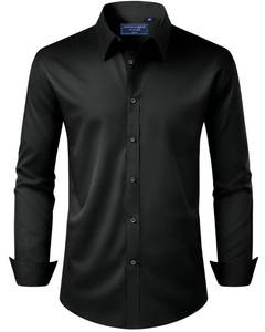 lot 73 image: Alimens & Gentle Mens Black Dress Shirt Regular Fit Stretch Stain Shield Long Sleeve Solid Party Wedding Button Down Shirts,Black,X-Large - Retail $19