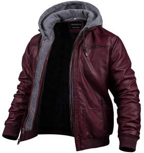 lot 86 image: CREATMO US Mens Faux Leather Jacket Vintage Motorcycle Jacket Slim Fit Pu Outerwear Wine Red 3XL - Retail $56