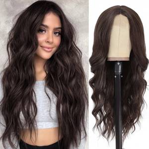 lot 99 image: NAYOO Long Wavy Wigs for Women Dark Brown Middle Part Wig Synthetic Heat Resistant Fiber Women Wigs for Daily Party Use 26 Inch (Dark Brown) - Retail $29