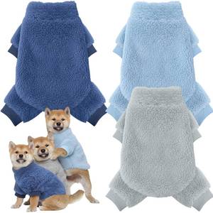 lot 101 image: Reginary 3 Pieces Dog Pajamas Puppy Clothes Winter Coats Elastic Pajamas for Puppy Fluffy Jumpsuit Fleece Sweater for 4 Legs Dog Bodysuit (Large,Blue, Gray) - Retail $23
