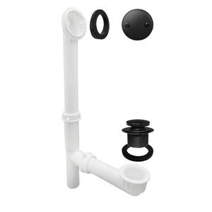 lot 110 image: Westbrass 593244-62 White 1-12 Tubular Tip Toe Bath Waste Drain Kit, Matte Black, 1 Pack - Retail $28