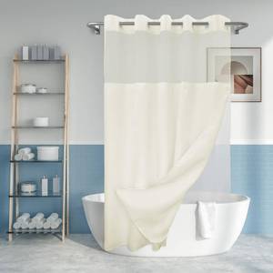 lot 122 image: River Dream Long No Hook Slub Textured Shower Curtain with Snap-in PEVA Liner Set - 71 x 77(75), Hotel Style with See Through Top Window, Cream Fabric Curtain & Waterproof Liner, Sand, 71x77 - Retail $27