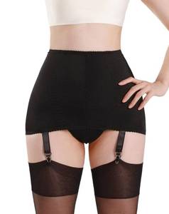 lot 128 image: Luxallacki Stretchy Skirt-style 4 Straps Garter Belt,Flat Sewn Open Bottom Girdle Shaping Underwear for Women (Black,L) - Retail $19