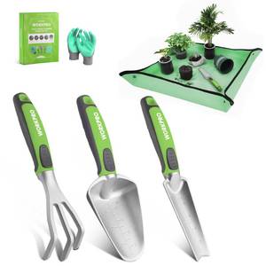 lot 132 image: WORKPRO 5PCS Garden Tool Set, Powder Coating Compact Aluminum Gardening Tool Set with Repotting Mat, Outdoor Garden Hand Tools, Ideal Gardening Gift, Green - Retail $19