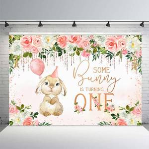 lot 133 image: MEHOFOND Spring Bunny Theme Gril One Birthday Backdrop Rabbit Some Bunny is Turning One Pink White Floral Easter 1st Bday Party Decorations Photography Background 7x5ft - Retail $16