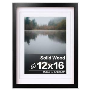 lot 139 image: Egofine 12x16 Picture Frame Black Covered by Plexiglass Made of Solid Wood, Display Pictures 9x12 and 11x14 with Mat or 12x16 Without Mat for Wall Mounting Photo Frame - Retail $19