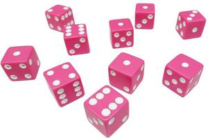 lot 156 image: Hobby Monsters 10 Piece Pink 16mm Game Dice with White Pips - Retail $1