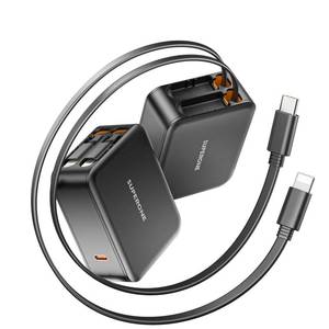 lot 160 image: One Pack SUPERONE 62W Retractable Wall Charger with Dual Cables, 3-Port USB Charger Block, 35W iPhone Chargers Fast Charging for iPhone 17161514131211 Series, Pad, Tablet, LG, Samsung and More - Retail $16