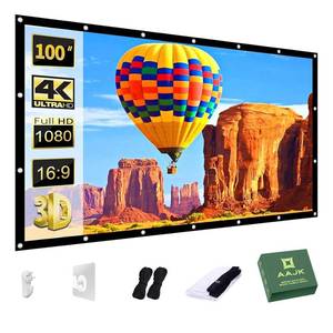 lot 177 image: AAJK Projector Screen 100 inch, Washable Projector Screen 169 Foldable Anti-Crease Portable Projector Movies Screen for Home Theater Outdoor Indoor Support Double Sided Projection - Retail $22