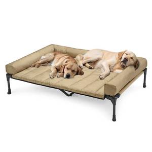 lot 179 image: Veehoo Cooling Elevated Dog Bed Add Removable Waterproof Bolster Cushion Mat, Raised Pet Cot with Breathable Teslin Mesh, No-Slip Feet, Dog Couch Bed for Indoor Outdoor, 59x37.5inches, Beige, CWC2331B - Retail $80