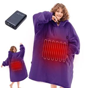 lot 180 image: CYMULA Heated Hoodie Blanket, Wearable Heated Blanket Hoodie Oversized Portable Cordless Heating Wearable Blankets, 3 Heat Settings Electric Hooded Gifts for Women Men with Power Bank, Purple, Long - Retail $96