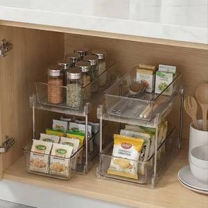 lot 182 image: AIYULONG 2 Pack Bathroom Organizers and Storage,2-Tier Clear Under Sink and Pull-Out Cabinet Organizer with Track for Kitchen, Pantry,Vanity Countertop,Medicine Cabinet,Closet Drawers Bins