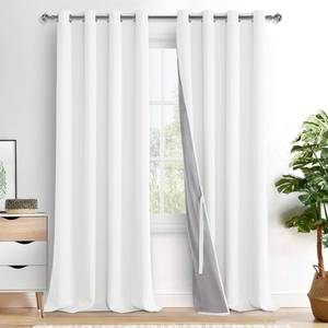 lot 183 image: XWZO Total Blackout Curtains 95 Inches Long- Double Layer Full Room Darkening & Energy Efficiency Grommet for Extra Wide Windows Sewn with Tiebacks, Ivory, W52 x L95, Set of 2 - Retail $47