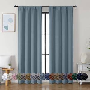 lot 194 image: Simplebrand Ava Stone Blue Blackout Curtains for Bedroom 84 Inch Length 2 Panels Set, Solid Thermal Insulated Privacy Living Room Window Treatment Curtains Blackout Drapes, W40 x L84 Inch, Stone Blue - Retail $19