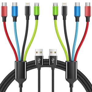 lot 200 image: Firsting 4 in 1 Multi Charging Cable 2Pack 5FT, Tangle Free USB C Car Charger Cable Nylon Braided with 2 USB-CLightningMicro, Travel Charging Cords for iPhone Android iPad and More - Retail $13