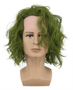 lot 203 image: VGbeaty Adult Men Bald Short Curly Dark Green Wig Halloween Cosplay Anime Costume Wig - Retail $21