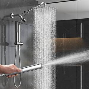 lot 207 image: Veken 10 Luxurious All Metal Rain Shower Head with Handheld, High Pressure Rainfall Shower Heads wih Extension Arm, Wide Dual Showerhead with Spray Combo, Bathroom Accessories, Chrome, Silver - Retail $100