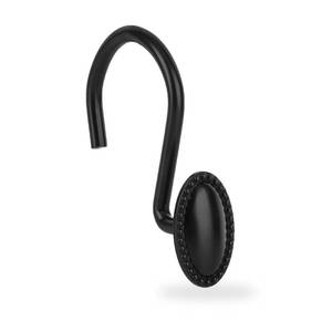 lot 208 image: iToplin Shower Curtain Hooks, Set of 12, Black, Zinc, Rust Resistant, Decorative, Matte Black, Regular Size, Suitable for Standard Straight or Curved Shower Curtain Poles - Retail $10