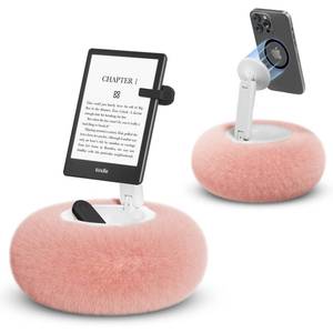 lot 209 image: SupeDesk Magnetic Phone Pillow Stand, Phone Holder for Bed,Lap,Desk, Cozy Pillow Stand with Snack Bowl and 2 Magnetic Rings, Compatible with 3.5-7 iPhone,E-Reader, Kindle, Pink - Retail $25