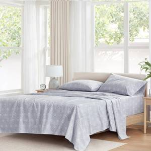 lot 214 image: Comfort Spaces 100% Cotton Sheet Set Breathable, Lightweight, Soft with 14 Elastic Pocket Fits up to 16 Mattress, All Season Cozy Bedding, Matching Pillow Case, Full Adelia Gray 4 Piece - Retail $25