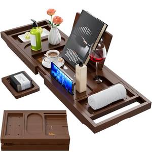 lot 221 image: Yirilan Luxury Bathtub Tray Caddy, Expandable Bath Tray, Unique House Warming Gifts, New Home, Anniversary and Wedding Gifts for Couple, Bridal Shower Gift for Women - Retail $32