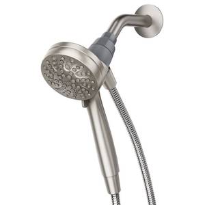 lot 223 image: Moen Engage Magnetix Shower Head with Handheld Sprayer, 6 Spray Functions, Spot Resist Brushed Nickel, 26100EPSRN - Retail $44