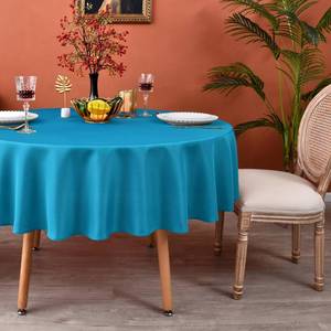 lot 227 image: MEANMOY Teal 210 GSM Water & Stain Resistant Round Tablecloth for Circle Table - Solid 48 Inch Turquoise Table Cloth Cover in Wrinkle Free Durable Washable Polyester Fabric for Wedding, Party, Banquet - Retail $10