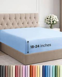 lot 228 image: Extra Deep King Fitted Sheet - Hotel Luxury Single Fitted Sheet Only - Easily Fits 18 inch to 24 inch Mattress - Ultra Soft, Wrinkle & Fade Free wExtra Deep Pockets - Breathable & Comfy - Light Blue - Retail $25