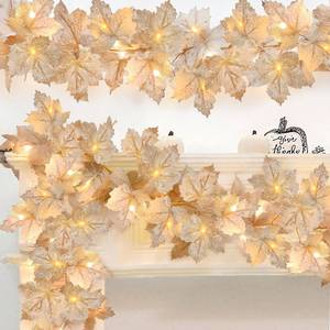 lot 234 image: 3 Pack Thanksgiving Decorations - Thanksgiving Garland with Lights Fall Decorations for Home, Total 20Ft 60LED Thick Lighted Maples Leafed Fall Garland Autumn Wedding Harvest Fireplace Party Christmas - Retail $16