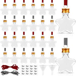 lot 243 image: 32 Pack Fillable Christmas Balls, Christmas Tree Hanging Ornaments Clear Plastic Water Bottle Bulbs Pendant Ball with Plaid Ribbon and Stickers for Xmas Home Party Decor(Star) - Retail $10
